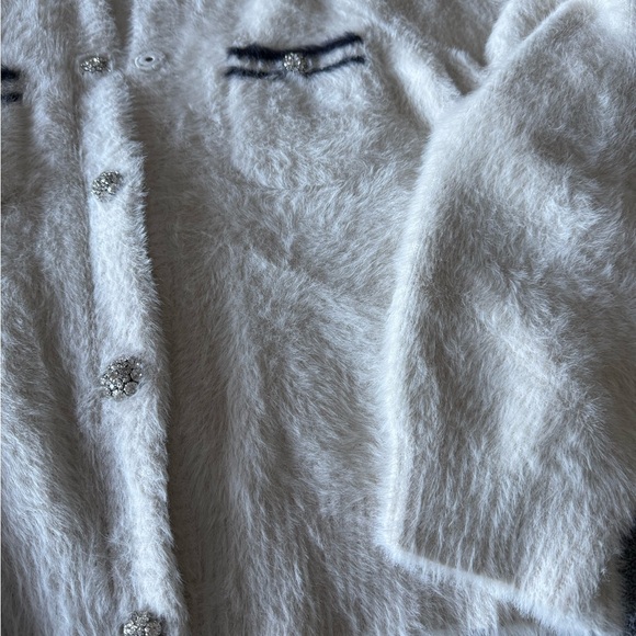 J. Crew White Fuzzy Cardigan with Crystal Accents - Picture 4 of 5